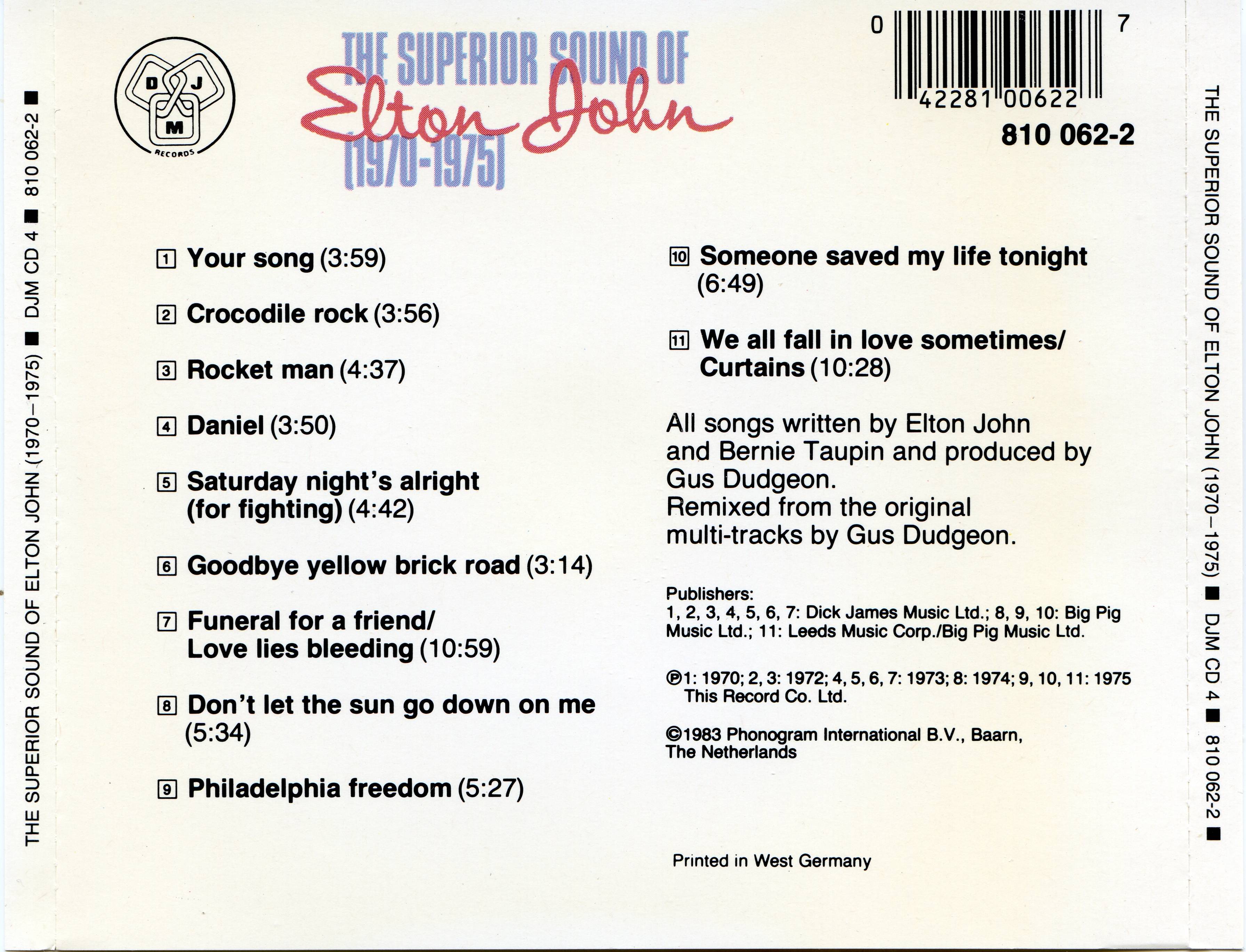 Elton John The Superior Sound 1970 1975 : Back JPN